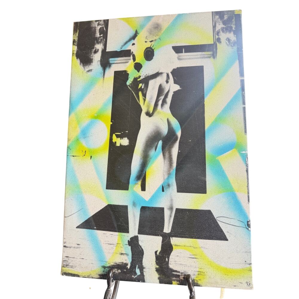 Pop Art Bunny Mask Figure Street Art Canvas Graffiti Wall Decor 24 x 15